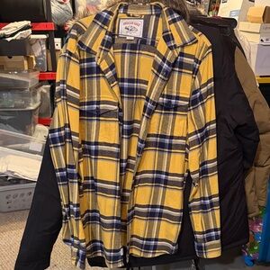 American Eagle Blue and Yellow Plaid Shirt Jacket